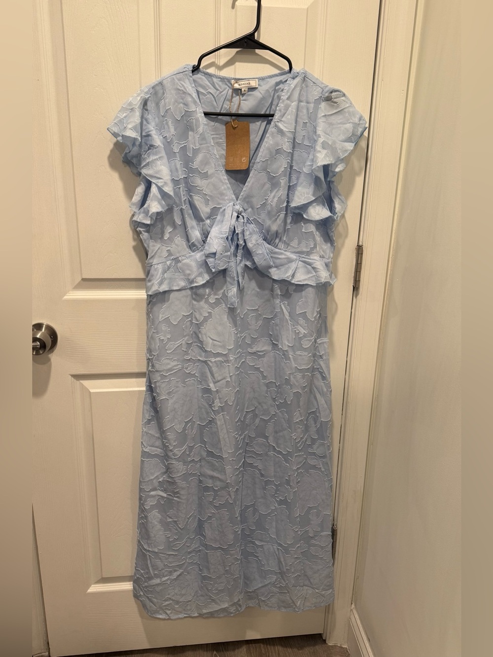 Rihoas Blue Ruffle Jacquard Dress
